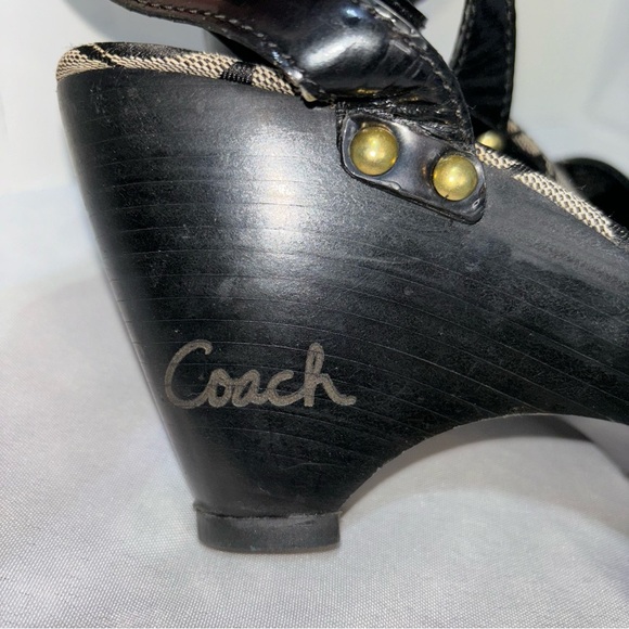 COACH Signature Open Toe Wedge Heel Ankle Strap Sandal “ Betsey” Size 8 - Picture 3 of 13